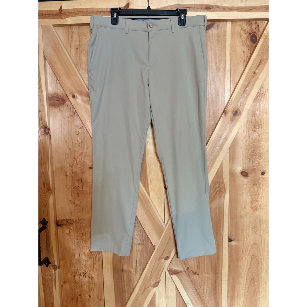 Pro Tour Golf Pants Men 34x30 Khaki Elastic Waist Performance Stretch Flat Front